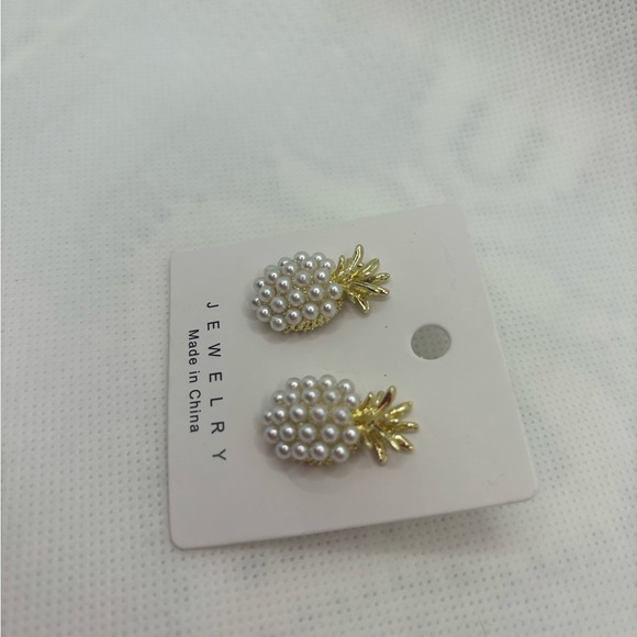 Gold and White Pineapple Earrings - Picture 3 of 6